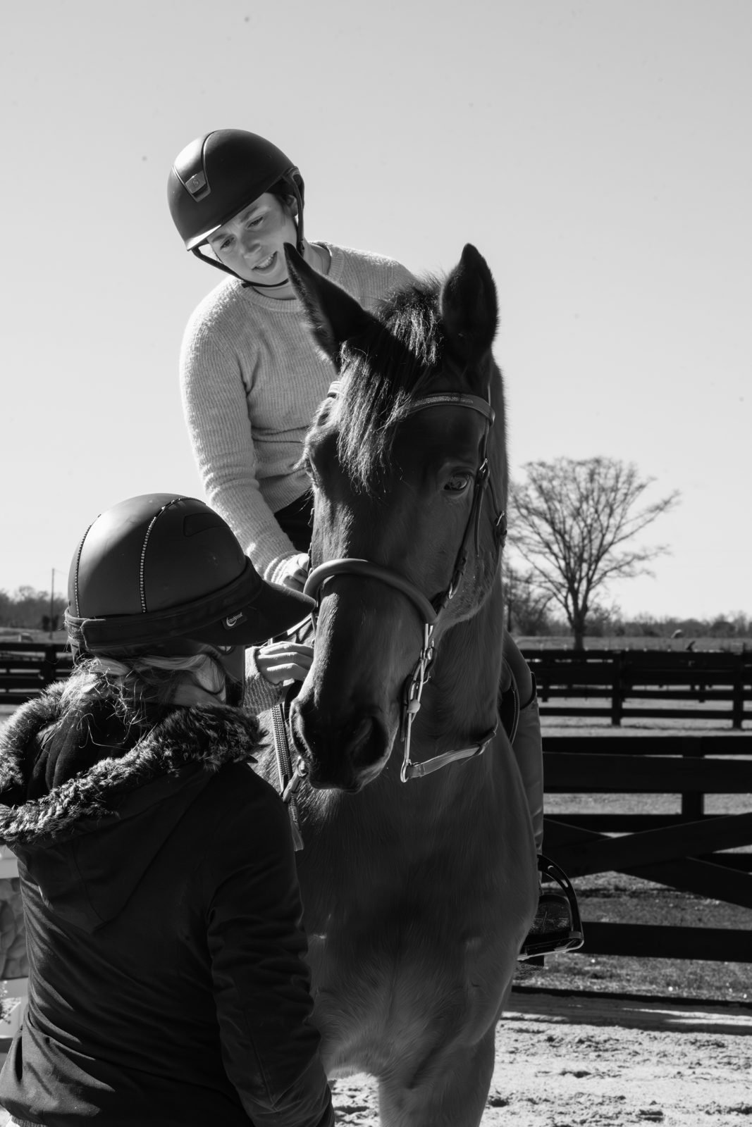 Riding lesson in black and white